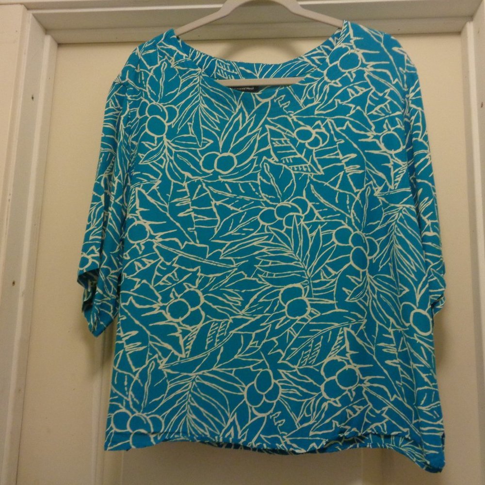 CAROL LITTLE ST. TROPEZ AQUA BLUE WH BLOUSE 1X/2X